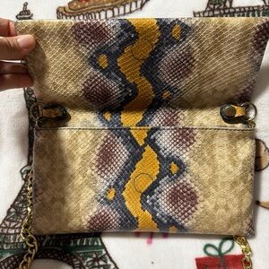 Steve Madden Snake Print Clutch with Gold Chain